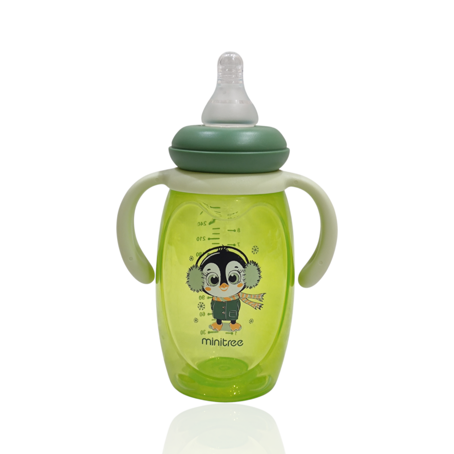 Minitree Regular Neck Baby Bottle - 9oz / 270ml, Penguin Design Green