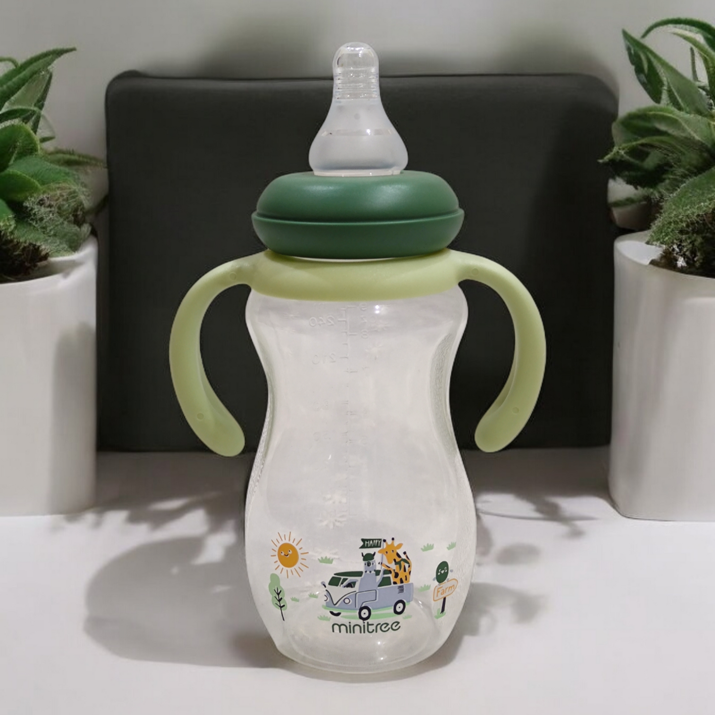 Minitree Regular Neck Baby Bottle - 9oz / 270ml, Safari Design