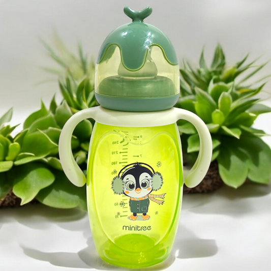 Minitree Regular Neck Baby Bottle - 9oz / 270ml, Penguin Design Green