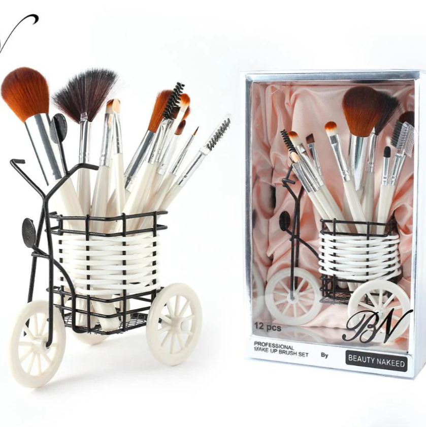 BN Beauty Nakeed 12pcs Makeup Brush Set with Bicycle Best Gift Packaging, Girl’s Brushes Set For Makeup Professional Brushes Set