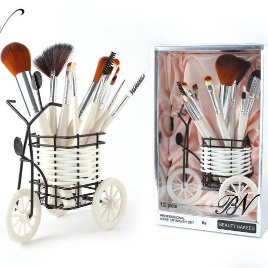 BN Beauty Nakeed 12pcs Makeup Brush Set with Bicycle Best Gift Packaging, Girl’s Brushes Set For Makeup Professional Brushes Set